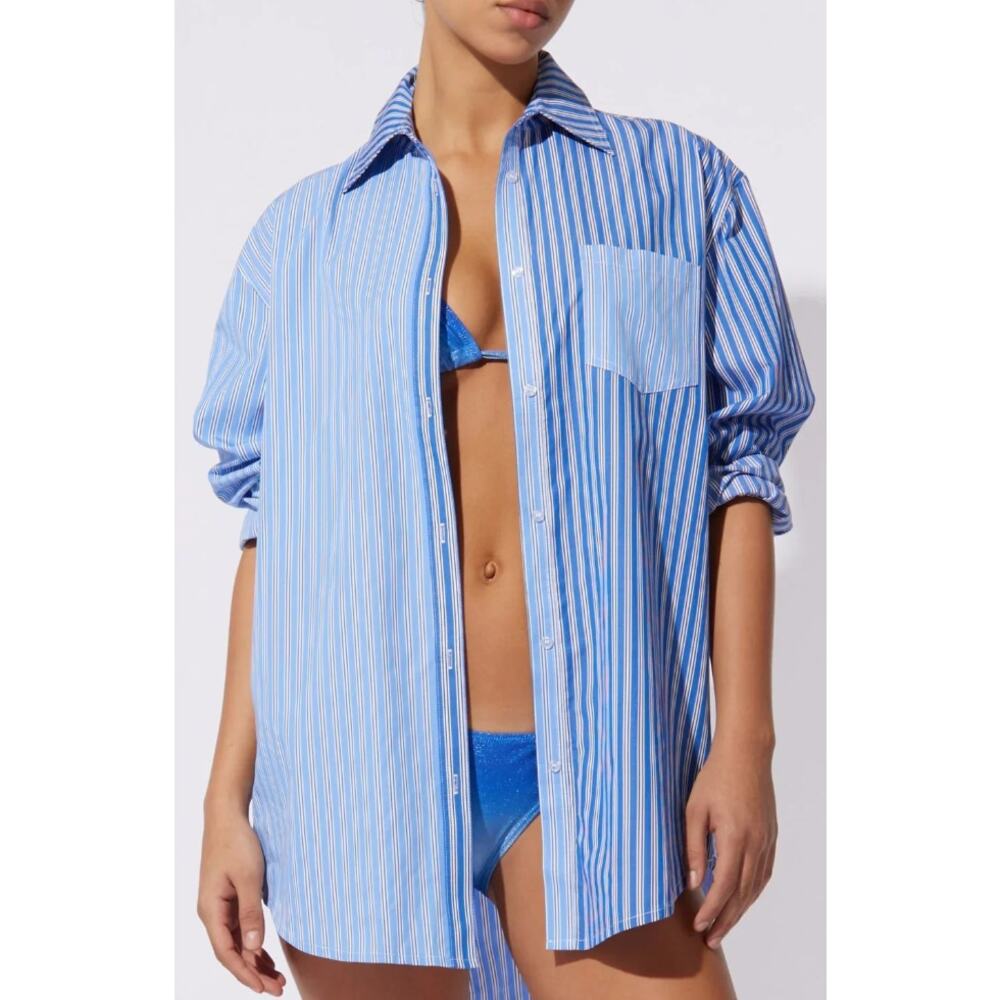 Solid & Striped Tunic Oxford Shirt Blocked Stripe Pattern in Blue M NWT $198